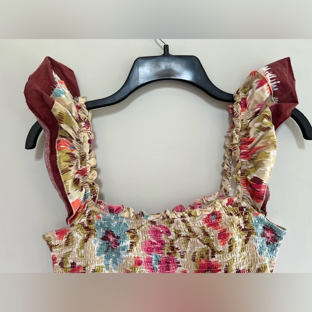 House of Harlow 1960 ZOEY Floral Flutter Sleeve Smocked Top Tiered Midi Dress, M - Picture 4 of 10
